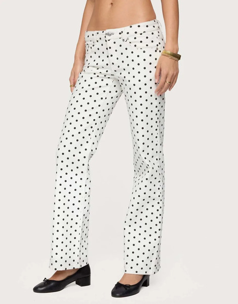  Edikted Romily Polka Dot Low Rise Jeans In White 