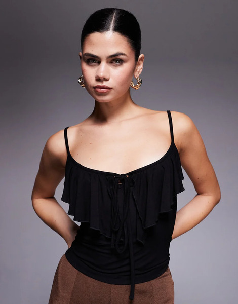  Edikted Ruffle Tank Top In Black 