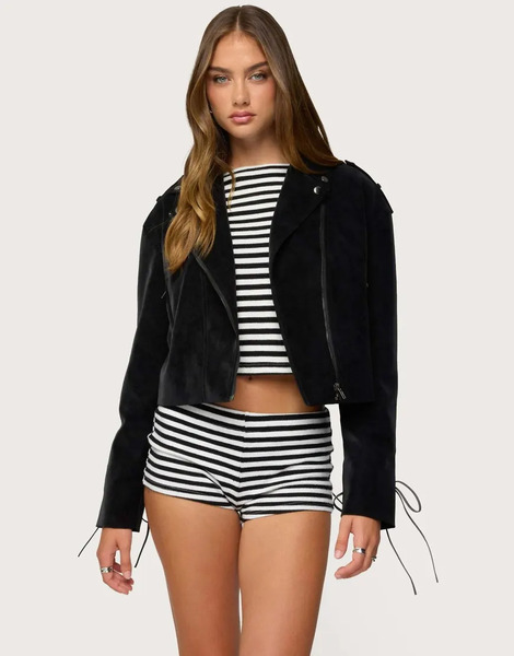  Edikted Ryder Faux Suede Biker Jacket In Black 
