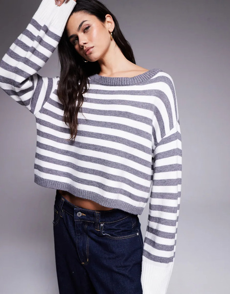  Edikted Saphi Striped Oversized Sweater In Grey 