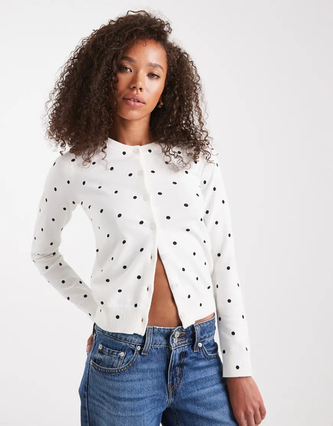  Edikted Shea Polka Dot Knitted Cardigan In White 