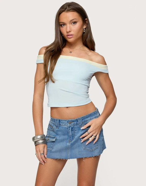  Edikted Strada Contrast Off Shoulder Top In Light Blue 