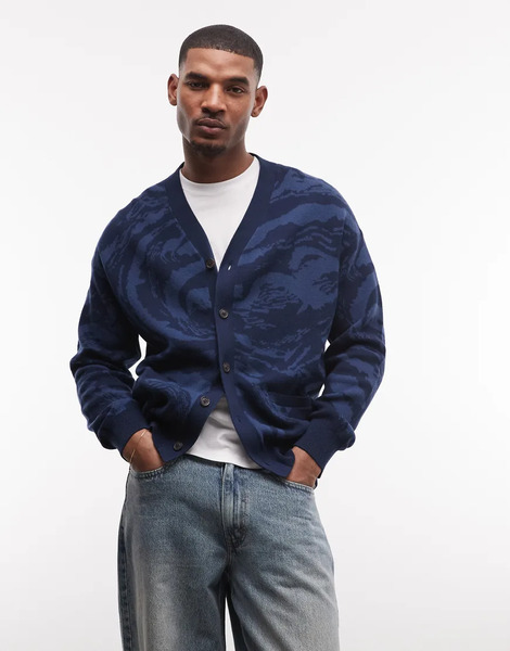  Element Camo Button Up Cardigan In Blue Brown 