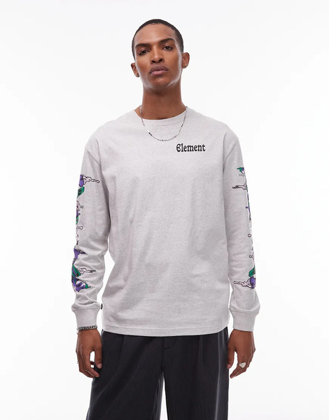  Element Rolling Logo Back Print Long Sleeve T Shirt In Mid Grey 