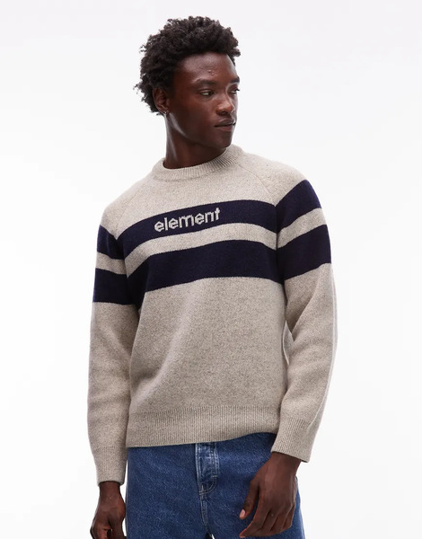  Element 2000s Chest Logo Wool Blend Knit Jumper In Beige Neutral 