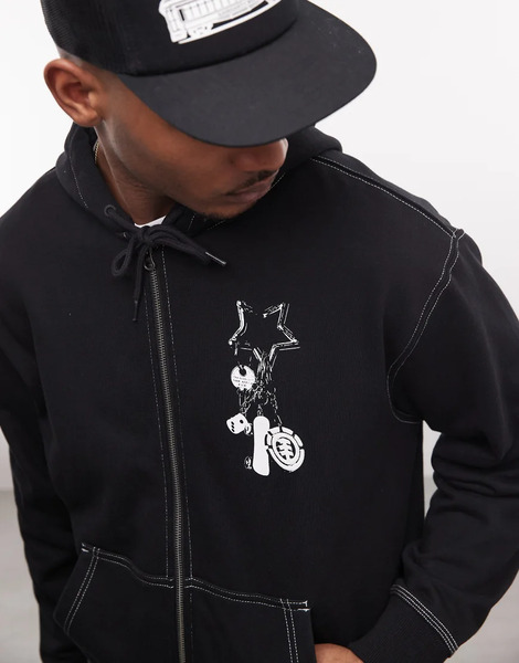  Element Small Graphic Zip Up Hoodie In Black Blue 