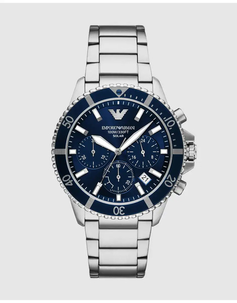  Emporio Armani Men's World Explorer Solar Powered Chronograph Stainless Steel Watch, Ar11798 In Silver 
