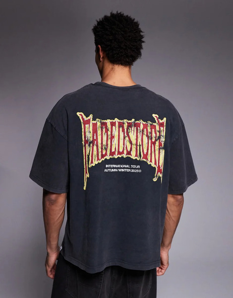  Faded Store Blackletter Back Print Cropped Tee In Black 