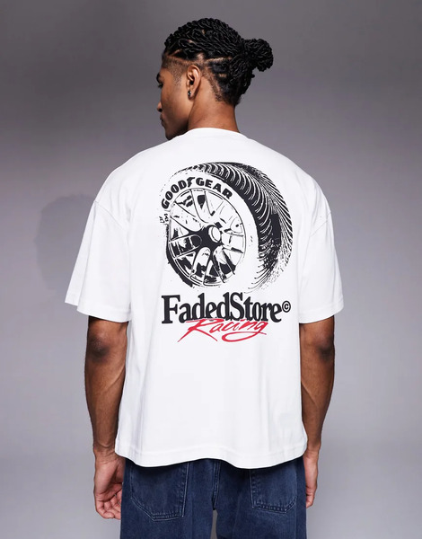  Faded Store Good Gear Black Print Tee In White 