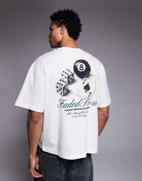  Faded Store Late Nights Back Print Tee In Beige Neutral 