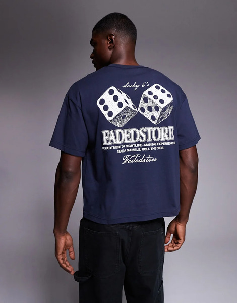  Faded Store Lucky Six's Back Print Tee In Blue Black 