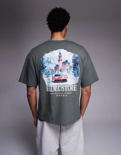  Faded Store Mount Cervin Back Print Tee In Green 