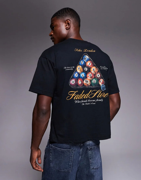  Faded Store Pool Table Back Print Tee In Black 