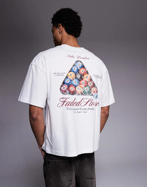  Faded Store Pool Table Back Print Tee In White 