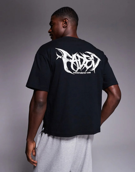  Faded Store Shadow Back Print Cropped Tee In Black 