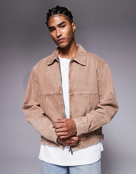  Faded Store Washed Denim Jacket In Brown 