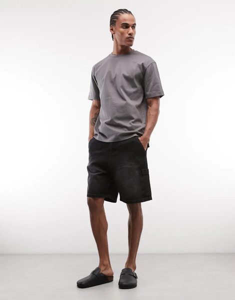 Faded Store Workshop Cargo Shorts In Washed Black 
