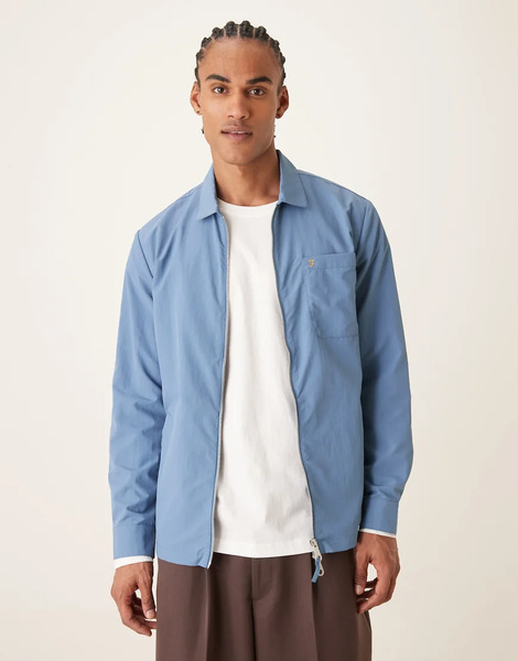  Farah Fintoni Double Zip Pocket Logo Jacket In Blue 