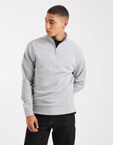  Farah Jim Half Zip Sweatshirt In Light Grey 