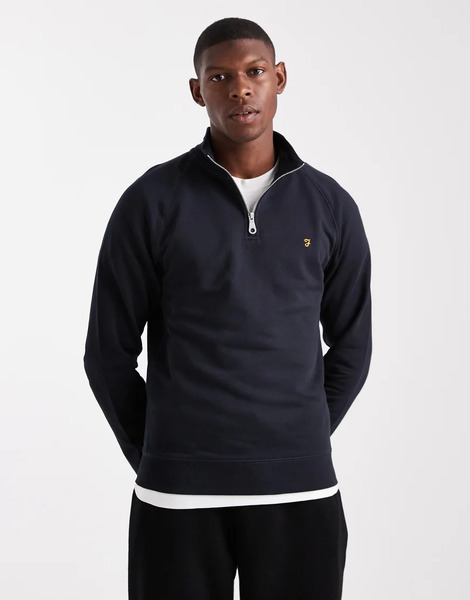  Farah Jim 1/4 Zip Sweatshirt In Navy 