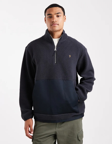  Farah Mews 1/4 Zip Fleece In Navy 