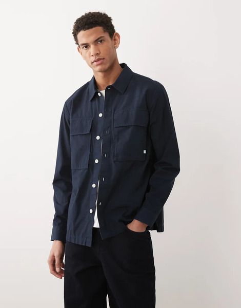 Farah Ralph Button Through Overshirt In Navy 