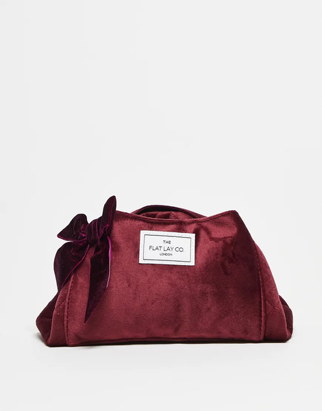  The Flat Lay Co. X Asos Exclusive Drawstring Makeup Bag   Burgundy Velvet Bow Red 