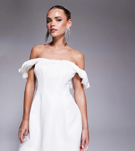  Forever New Petite Off Shoulder Mini Dress White 