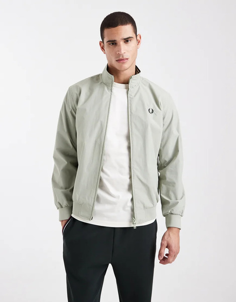  Fred Perry Brentham Logo Jacket In Pale Green 