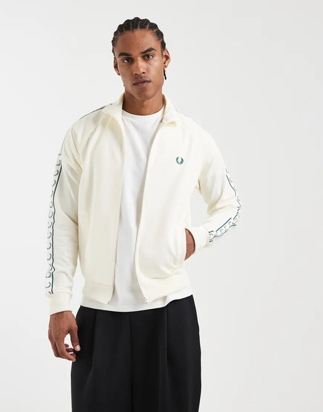  Fred Perry Contrast Taped Track Jacket In Ecru White 