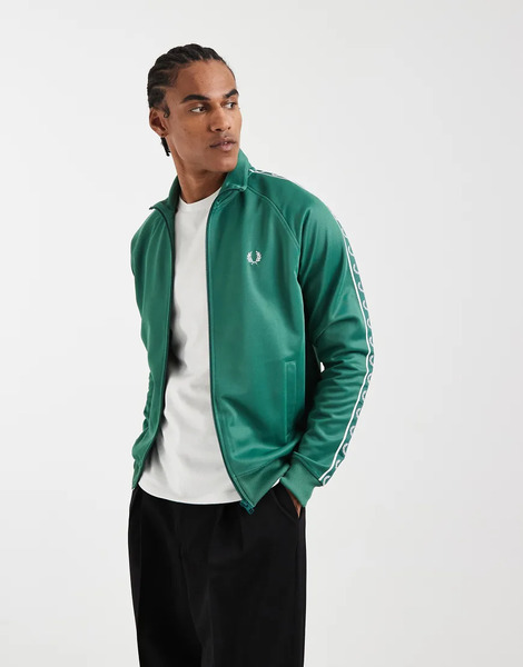  Fred Perry Contrast Taped Track Jacket In Green 