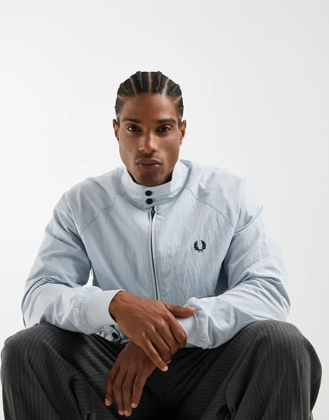  Fred Perry Crinkle Harrington Jacket In Pale Blue 