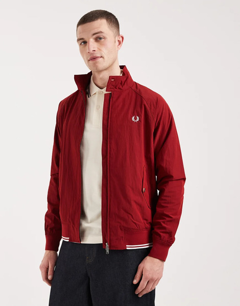  Fred Perry Crinkle Tipped Hem Logo Harrington Jacket In Red 