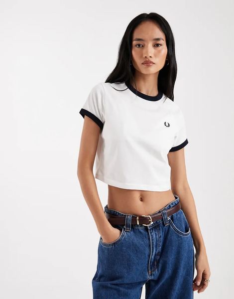  Fred Perry Cropped Ringer T Shirt In White 