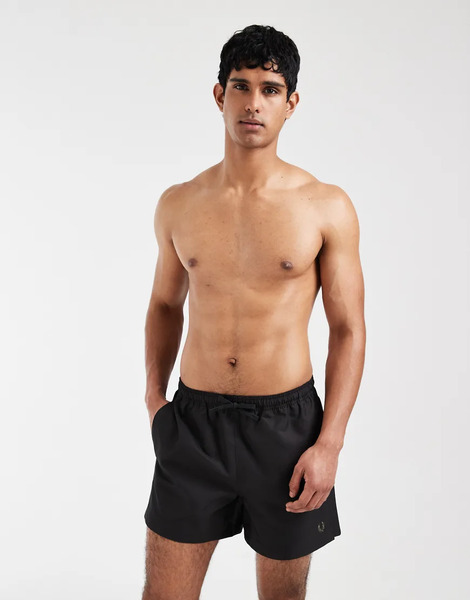  Fred Perry Drawstring Logo Swim Shorts In Black 