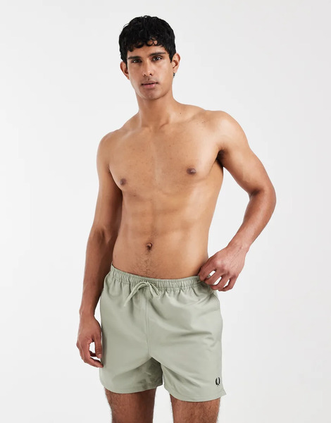  Fred Perry Drawstring Logo Swim Shorts In Pale Green 
