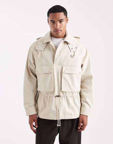  Fred Perry Hooded Jacket In Stone Neutral 