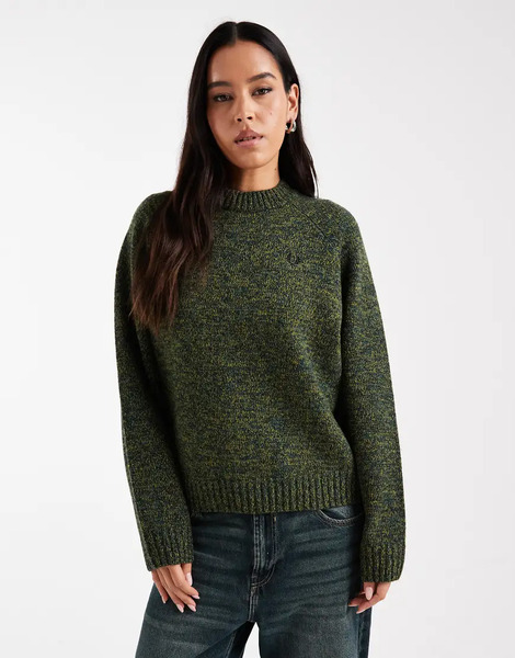  Fred Perry Marl Jumper In Green 