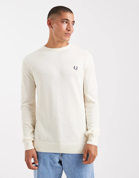  Fred Perry Pique Knitted Jumper In Ecru White 