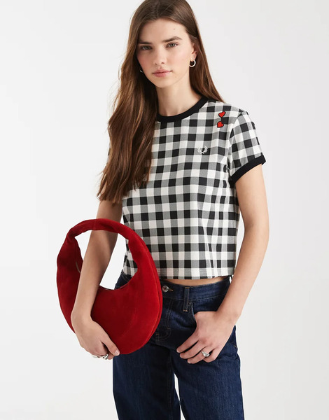  Fred Perry Printed Check Logo T Shirt In Black/white Multi 