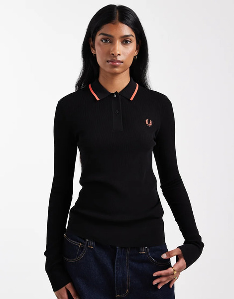 Fred Perry Ribbed Knitted Shirt In Black 