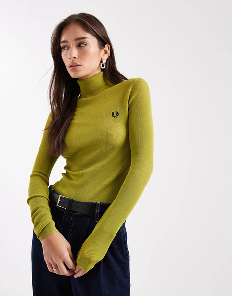  Fred Perry Roll Neck Jumper In Green Yellow 