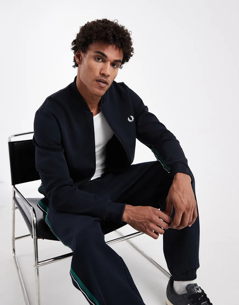  Fred Perry Stripe Tape Co Ord Track Jacket In Navy 