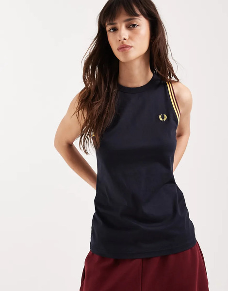  Fred Perry Tipped Logo Tank Top In Navy 