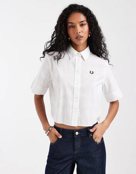  Fred Perry Woven Checkerboard Shirt In White 