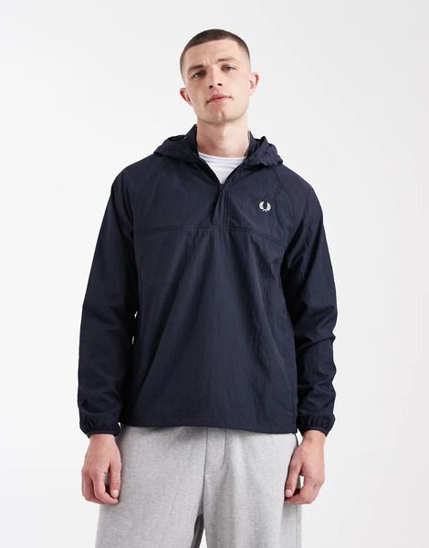  Fred Perry 1/4 Zip Ripstop Logo Hooded Training Jacket In Navy 