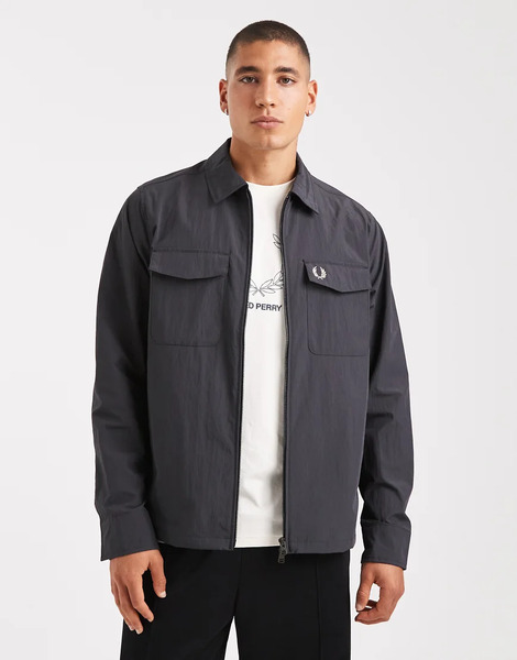  Fred Perry Zip Through Overshirt Jacket In Grey 