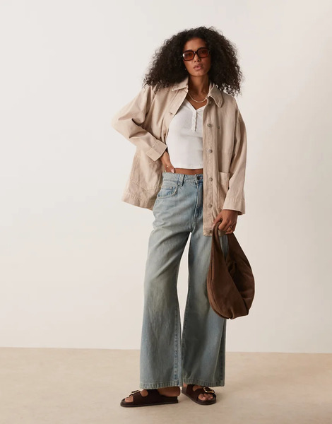  Free People Avery Denim Worker Jacket In Ivory White 