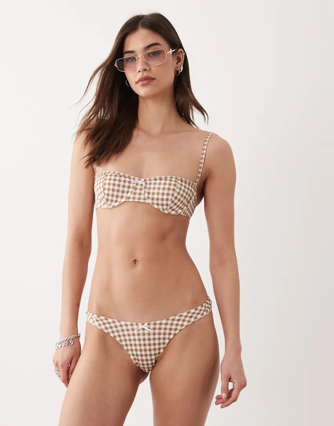  Free Society Gingham Underwire Bikini Top In Brown 