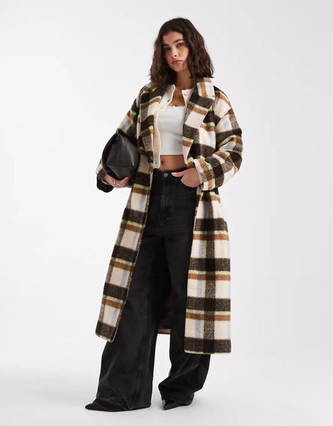  French Connection Belted Formal Coat In Multi Check 